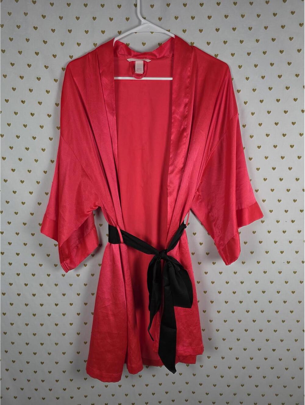 Victorias Secret Satin Silky Robe Coral Wrap Kimono Lounge  MEDIUM LARGE